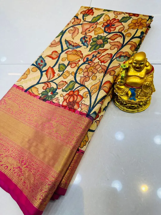 Pattu kalamkari saree with jari weaving contrast pallu uploaded by Suyukti fab on 3/1/2023