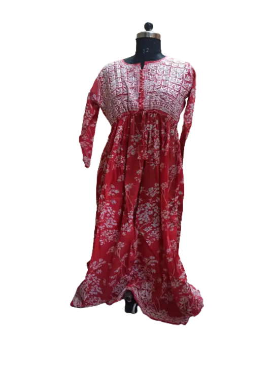MULMUL CHIKAN PRINTED GOWN uploaded by LUCKNOW HANDICRAFT WORKS on 3/1/2023