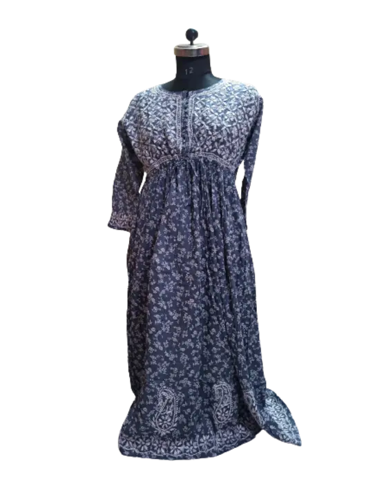 MULMUL CHIKAN PRINTED GOWN uploaded by LUCKNOW HANDICRAFT WORKS on 3/1/2023