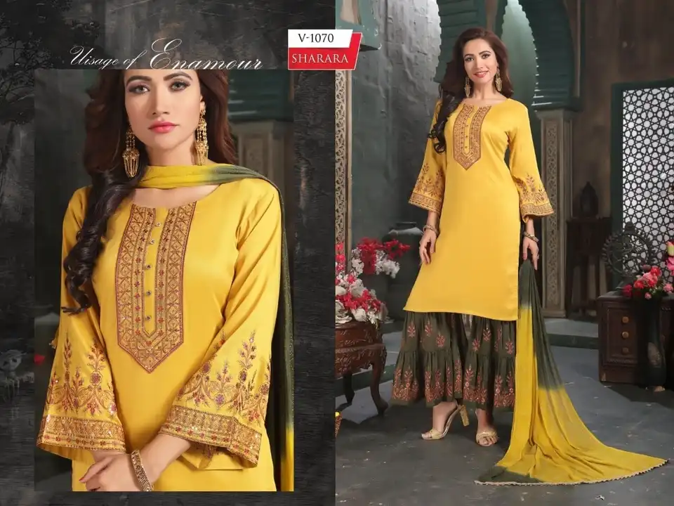 Yellow Dola Silk designer Sharara Suits uploaded by V B Sons on 5/28/2024
