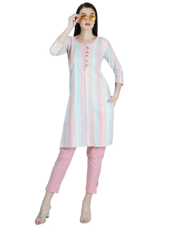 Kurti Pant Set Khadi Cotton Multi Pink for Female 1001 uploaded by business on 3/1/2023