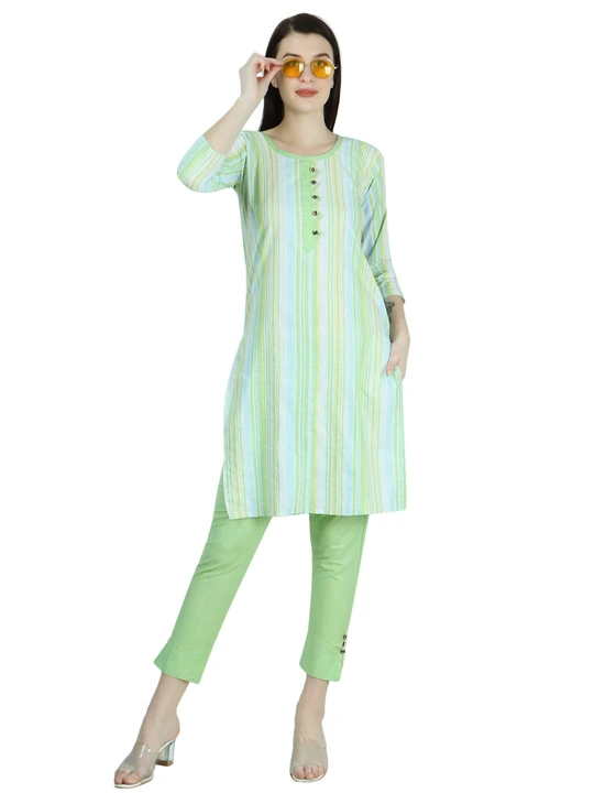 Kurti Pant Set Khadi Cotton Multi Green 1001G for Female uploaded by business on 3/1/2023