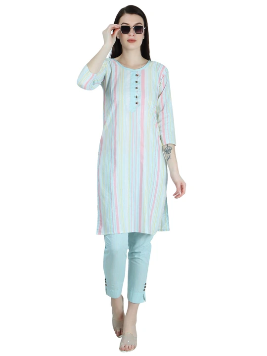Kurti Pant Set Khadi Cotton Multi Sky Blue 1001SB for Female uploaded by business on 3/1/2023