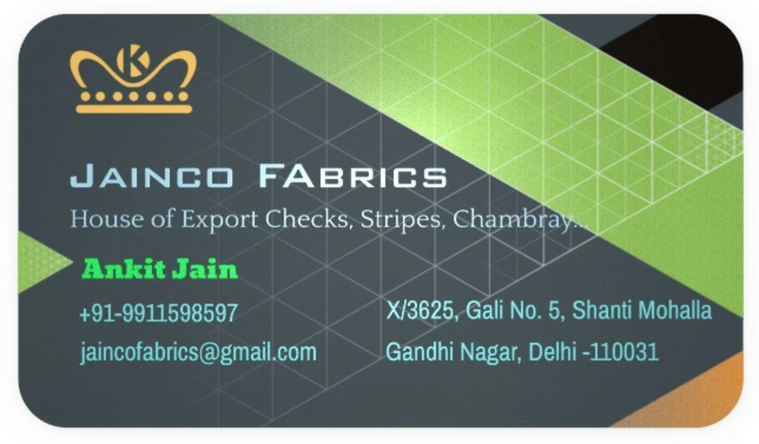 Visiting card store images of Jainco Fabrics