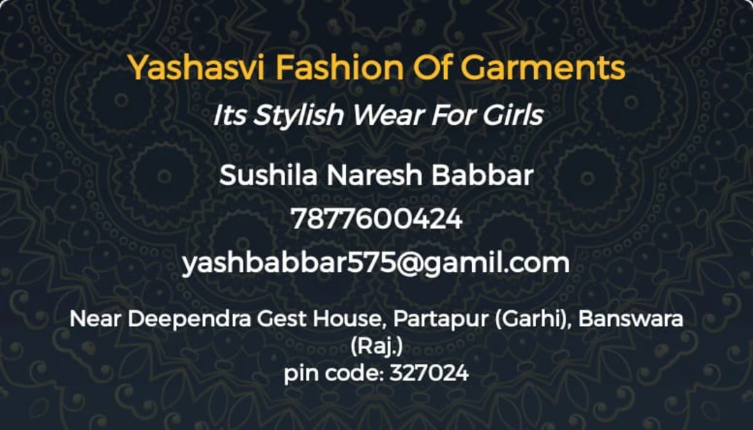 Visiting card store images of Yashasvi Fashion Of garments 