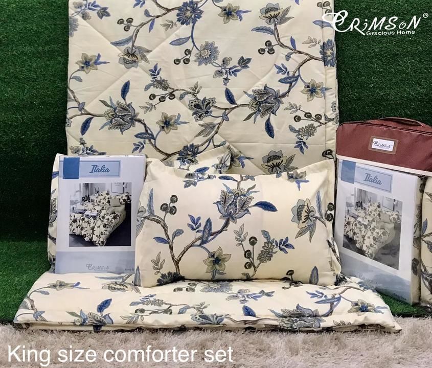 *KING SIZE COMFORTER SETS BY CRIMSON*
* ITALIA KING SIZE COMFORTER SETS* 
1 Bedsheet
2 Pillow covers uploaded by business on 2/23/2021