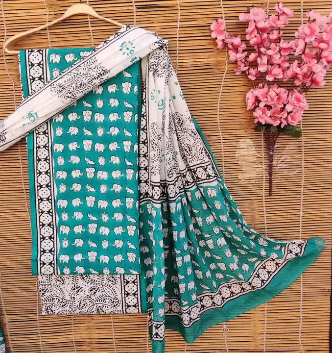 🎊Very Demanding suits🎊
*Beautiful Cotton suits with malmal cotton Dupata available*

Bagru Hand bl uploaded by Saiba hand block on 3/1/2023