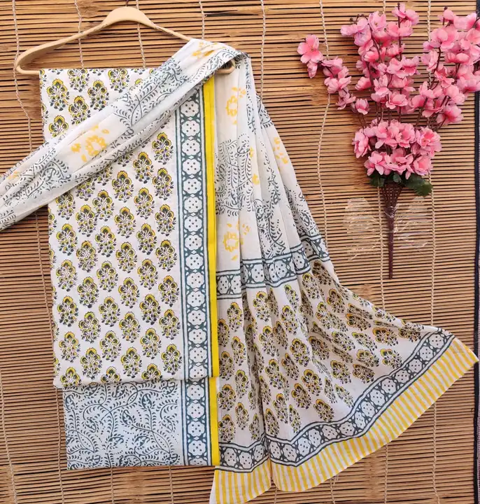 🎊Very Demanding suits🎊
*Beautiful Cotton suits with malmal cotton Dupata available*

Bagru Hand bl uploaded by Saiba hand block on 3/1/2023