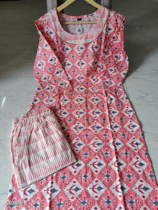 Jaipuri cotton kurti pant set  uploaded by Digital marketing shop on 3/2/2023