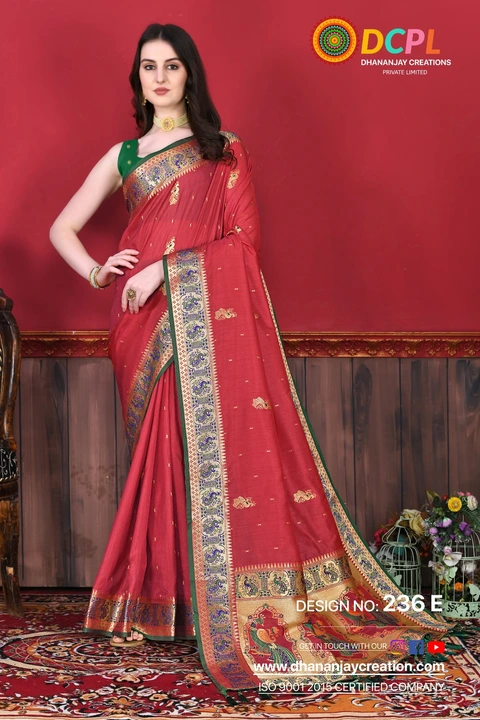 Beautiful cotton red saree uploaded by Dhananjay Creations Pvt Ltd. on 3/2/2023