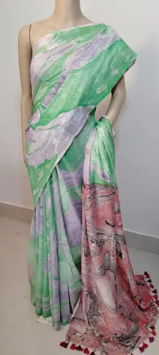 Cotton linen handloom sarees with marble paint  uploaded by business on 3/2/2023