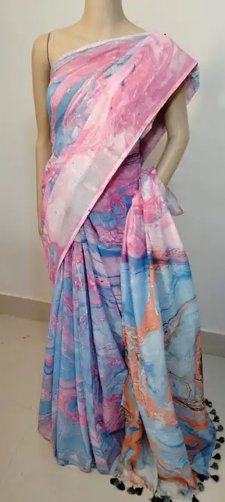 Cotton linen handloom sarees with marble paint  uploaded by M S ANSARI HANDLOOM BRAND on 3/2/2023