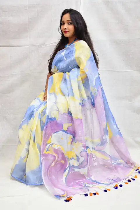 Cotton linen handloom sarees with marble paint  uploaded by M S ANSARI HANDLOOM BRAND on 3/2/2023