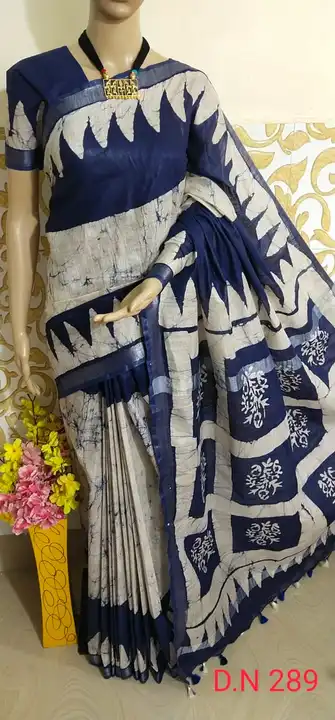 Linen cotton handloom sarees with batick print  uploaded by business on 3/2/2023