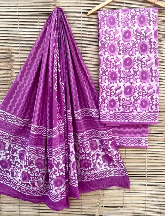 Hand block printed cotton suit with chiffon dupatta  uploaded by The print house  on 3/2/2023