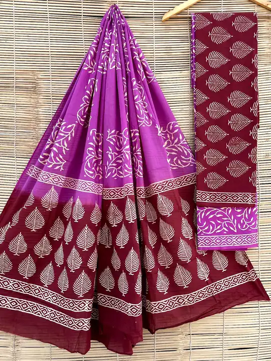 Hand block printed cotton suit with chiffon dupatta  uploaded by The print house  on 3/2/2023