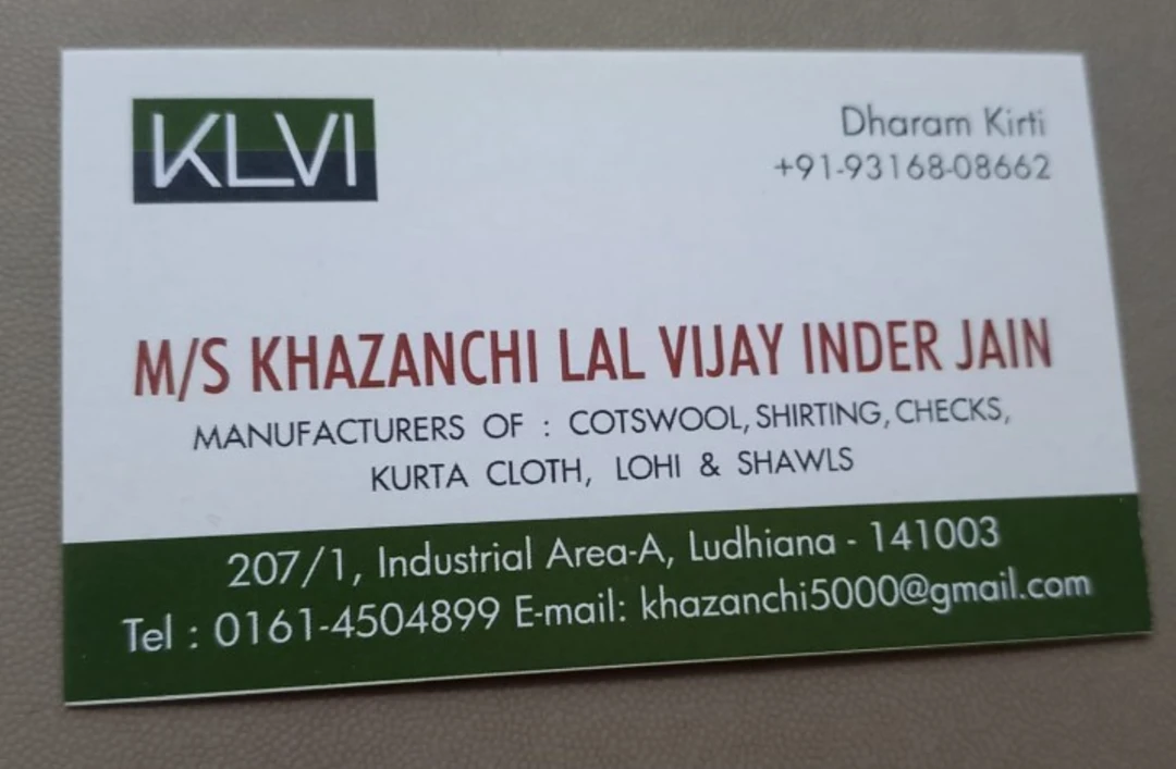 Visiting card store images of Khazanch lal vijay inder jain