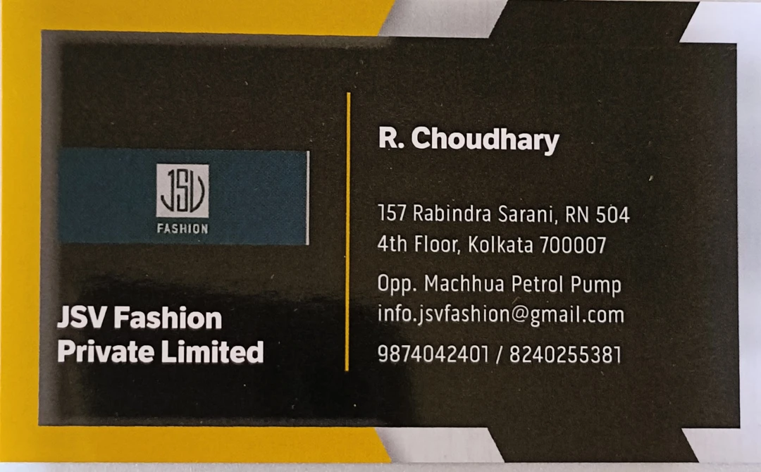 Visiting card store images of JSV Fashion Private Ltd