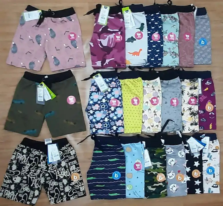 Post image *Kids Printed Shorts*

All over printed export surplus fabrics - Loop Knit

1/2y, 2/3y, 3/4y, 4/5y, 5/6y, 6/7y, 7/8y, 8/9 years

Price - *Rs.85* + GST

MRP - Rs.249 &amp; Rs.299

MOQ - 80 pieces (1 set)
*(8 sizes, Each size 10 pieces)*

Single Piece Packing / 10 Pieces Master Packing

15+ colors in one set

*Rs.75 per piece for 400 pieces and above (5 sets)*