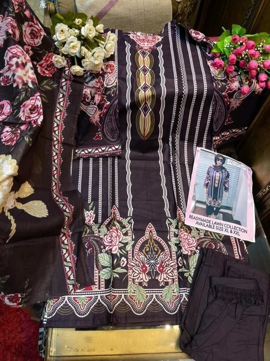 Post image *RANGREZA READY MADE COLLECTION*

FABRICS :- ALL 3 LAWN MATERIAL

*SIZE :- XL ONLY*

*SINGLES :- 700+$*