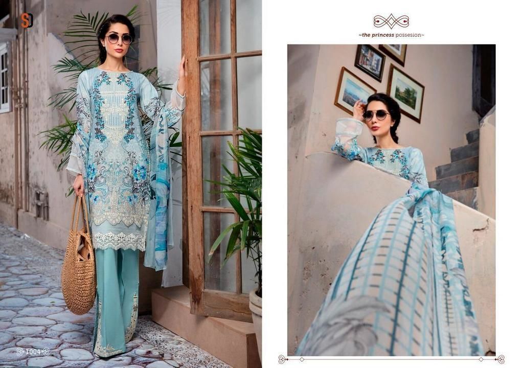 Post image Sharadha designer happy to launch

*MARJAN HIT DESIGN 1004*

Fabric :
Top : lawn with embroidery petches
Bottom : semi lawn with embroidery
Dupatta : chiffon print

850 +$