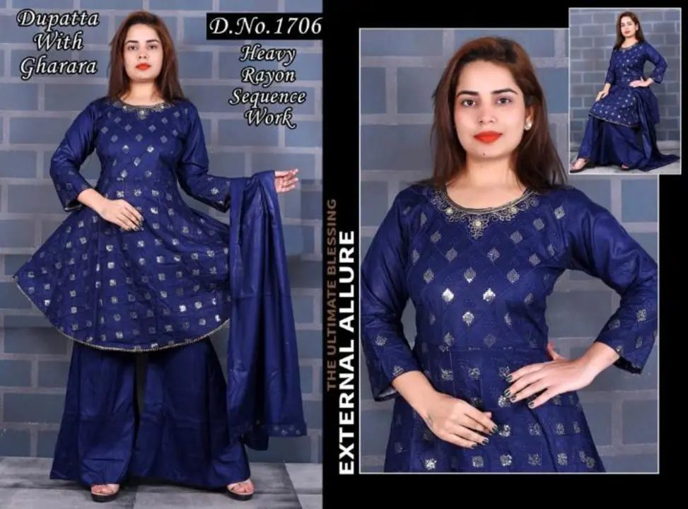 Heavy 3 pcs 2 pcs Sets work designer fancy embrodiery palazzo kurti sets pant sets  uploaded by Radha Creation , Maira sales for Readymade items on 3/3/2023