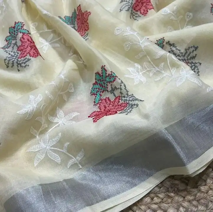Cotton linen embroidery work sarees  uploaded by M S handloom  on 3/3/2023