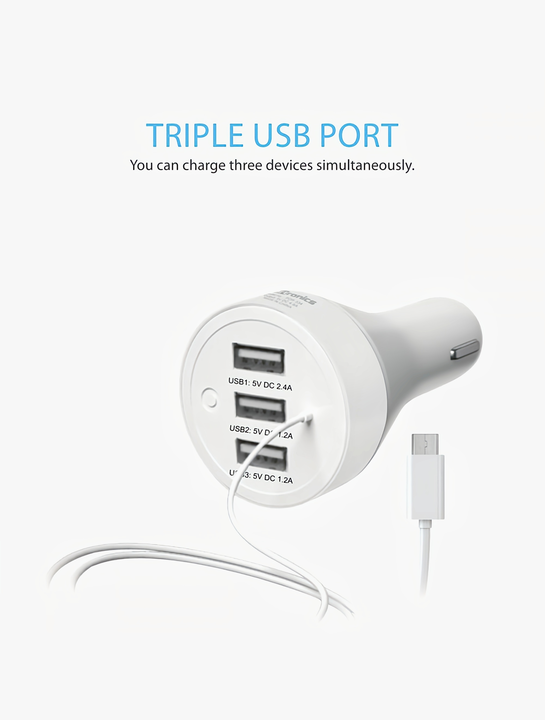 Portronics POR 334 3 USB Port Car Charger with Micro USB Cable (White) uploaded by Happy Enterprise on 5/31/2024