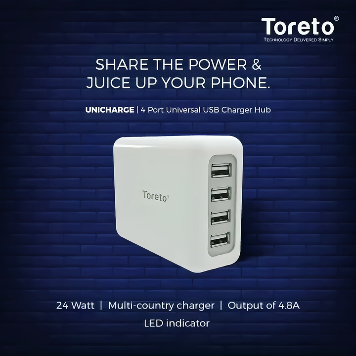 Toreto Unicharge 4.8A Desktop USB Turbo Charger Hub (White, TOR-504) uploaded by business on 3/4/2023