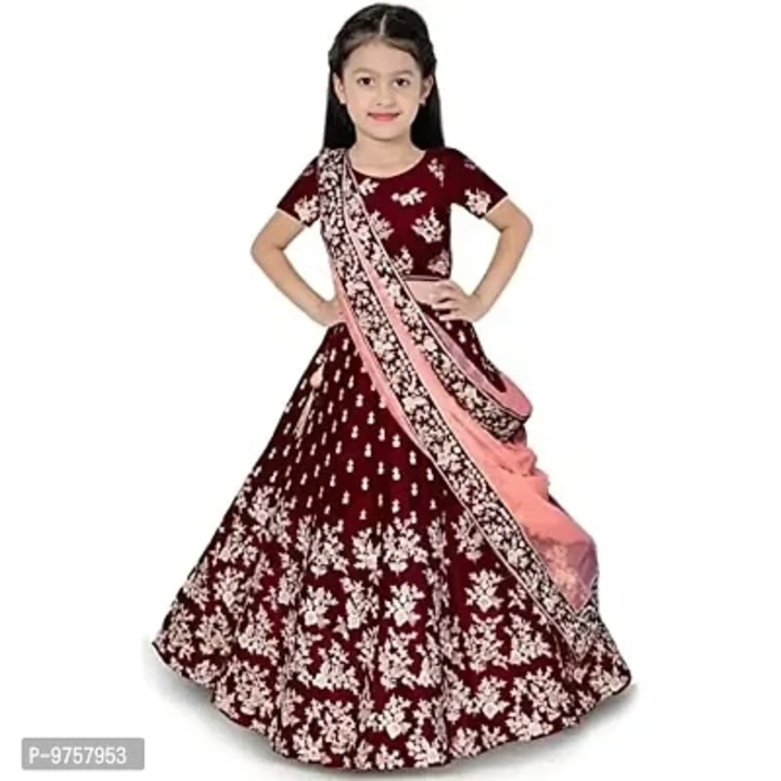LUTION Girl's Tafetta Silk Semi-stitched Lehenga Choli and Dupatta set 4-15 Year (12-13 Years, MAROO uploaded by Digital marketing shop on 3/4/2023