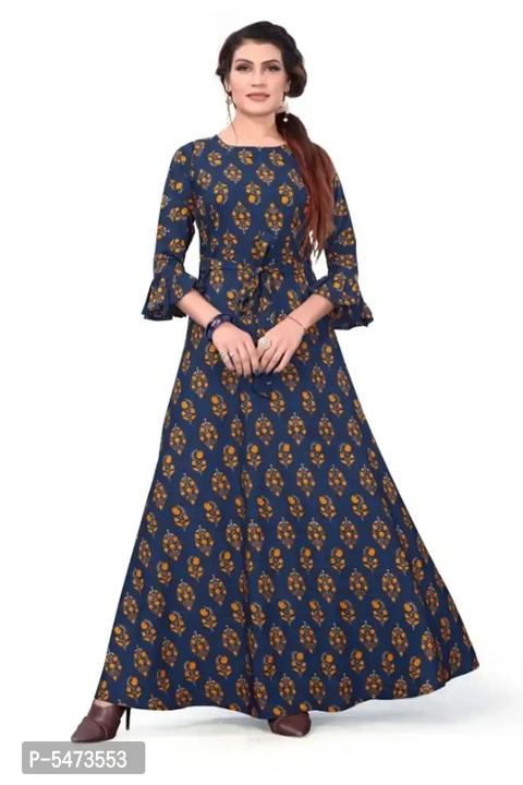 Women's Party Wear American Crepe Digital Printed Floor Length Gown   size  s to 2xl uploaded by wholsale market on 3/4/2023