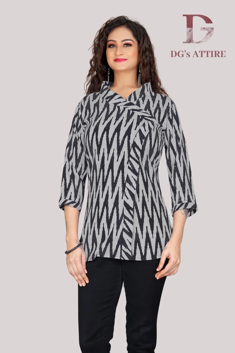 Black and grey printed cotton short kurti-top uploaded by DG'S Attire on 3/4/2023