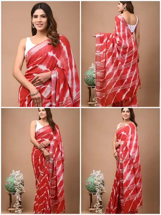 🥻New arrival🥻
 *Linen saree* 
Hand block print
All saree with same blouse 
Saree lenght  5.50
Blou uploaded by Saiba hand block on 3/4/2023
