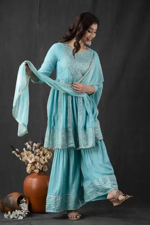 *JFP-NEW LAUNCH*

*A beautiful Outfit - Rayon slub front and back  embroidered Kurta with gota work  uploaded by Mahipal Singh on 3/4/2023