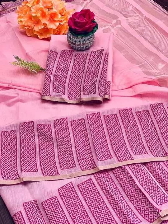 Cotton linen saree  uploaded by business on 3/4/2023