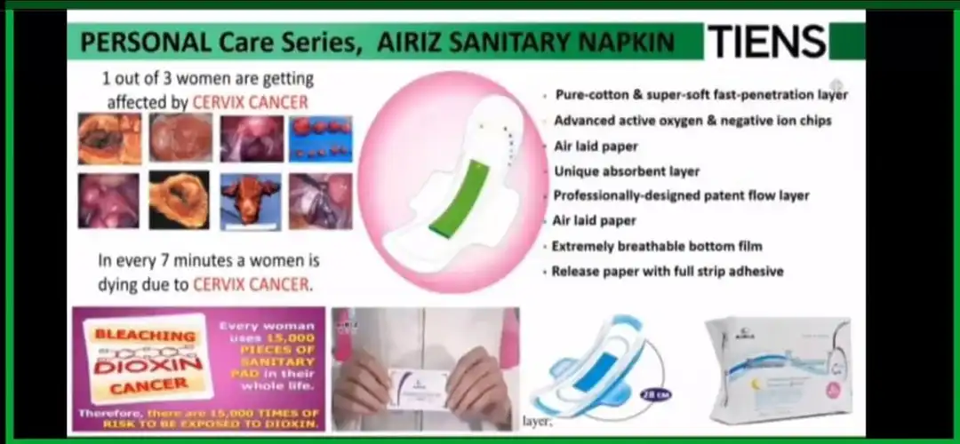 Post image Airiz Sanitary Napkin is a skin friendly (soft and ultra-thin), hygienic, super absorbing, easily disposable with strong leakage protection napkins. International advanced dual core technology of active oxygen and negative ion are organically combined to grant you double care and double comfort. It can be absorbed rapidly by skin to effectively develop the circulation function, activate the skin cells and accelerate metabolism. Airiz Sanitary Napkin with effective anti-bacterial property helps to prevent UTI, cervical cancer, dysmenorrheal, bad odor and other gynecologic diseases.
Eliminate skin irritation, rashes, itching, infections, bad odor and stains with Airiz Sanitary Napkin and be comfortable and clean during periods.
 
Features

Size is 330mmOvernight protection with unique side leakage systemA lengthened design with super water absorption and water retention property can give you all-round protection and grant you sweet and sound sleep. 
Content: 8 pads/package
 
9771934679
Call and whatsApp