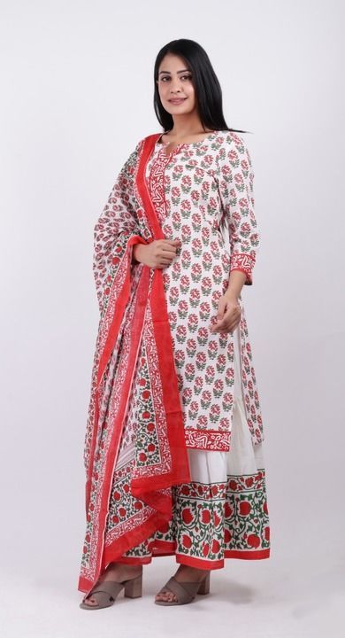 Cotton printed kurti with printed sharara with printed duptta Size M to xxl uploaded by business on 2/24/2021