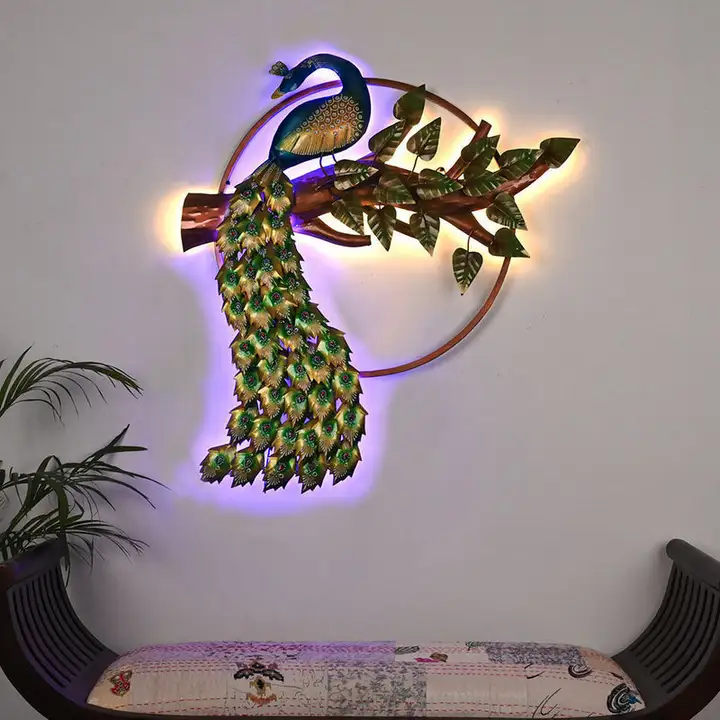 Wall decor peacock art with back lights uploaded by business on 3/5/2023