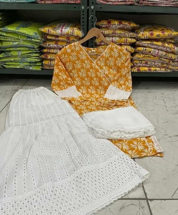 Pure cotton printed kurta sharara and dupatta set  uploaded by Aleexa Outlet on 3/5/2023