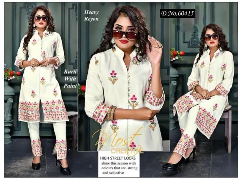 3 pcs sets 2 pcs sets kurti pants sets palazo sets uploaded by Radha Creation , Maira sales for Readymade items on 3/5/2023