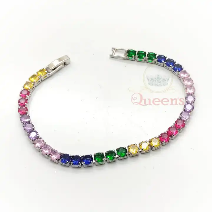 Silver multi color stones studded tennis bracelet uploaded by business on 3/6/2023