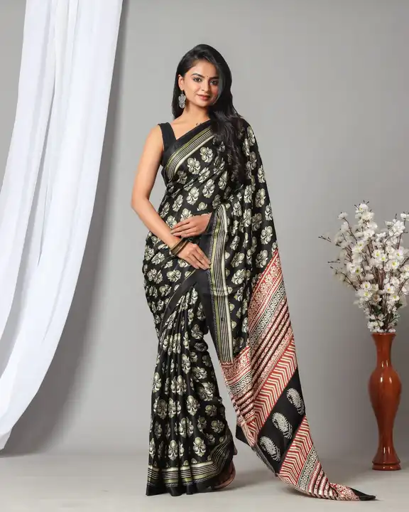 Soft silk saree with blouse jaipur hand block bagru printed uploaded by Floria creations on 3/6/2023