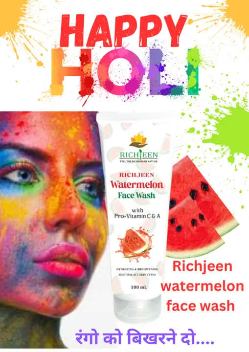 Post image Happy holi to all 
Richjeen watermelon face wash 
Mrp 149/- 100 ml 
Good marging
