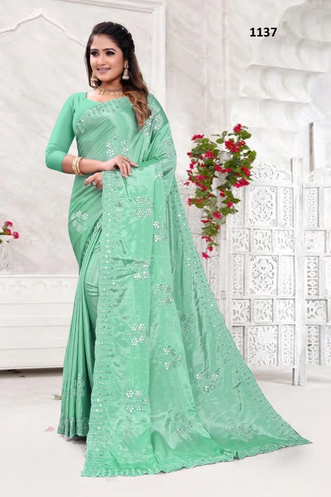 Embrodery mirror work saree uploaded by Prahi fashion on 3/6/2023