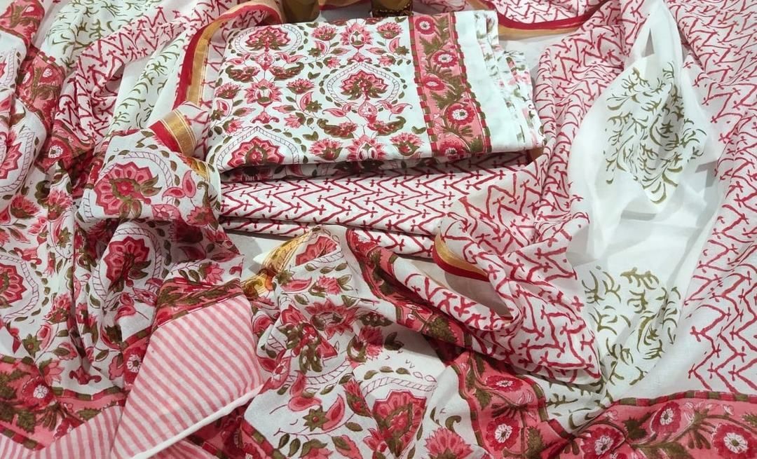 Sanganeri Hand block print cotton suit Dress meterial 3 pcs uploaded by Aaradhya fashion point on 2/24/2021