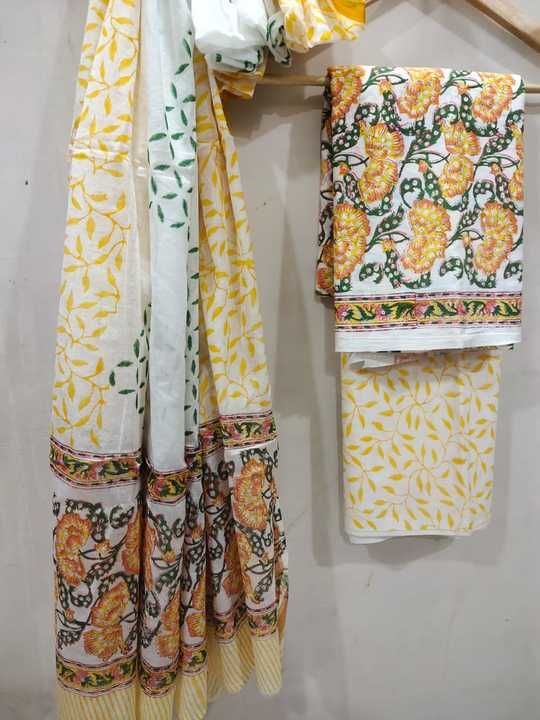 Sanganeri Hand block print cotton suit Dress meterial 3 pcs uploaded by business on 2/24/2021