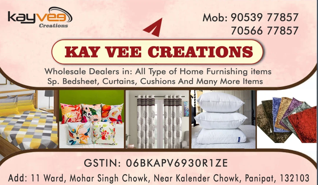 Visiting card store images of Kay vee creations