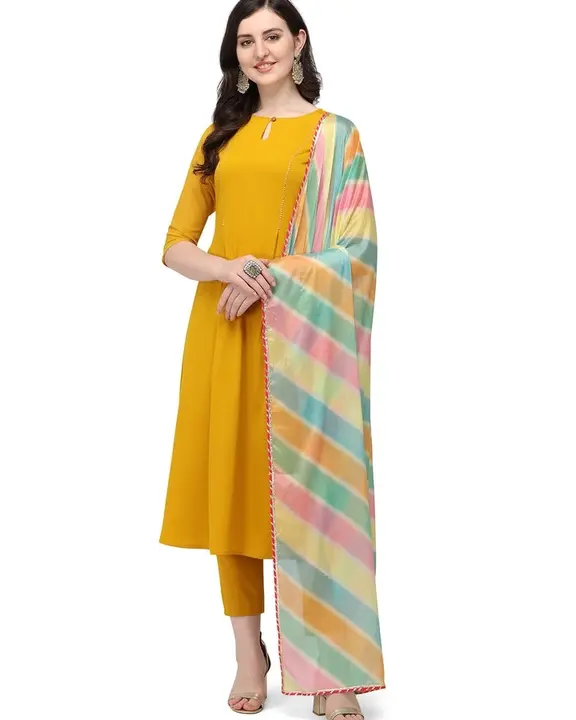 MUSTARD KEY HOLE KURTI AND PANT AND DUPATTA uploaded by The Attires hub on 5/31/2024