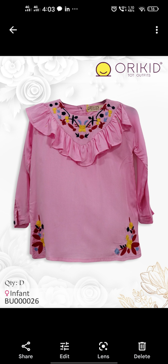 infant top ,100%cotton ,mrp 499
  5 sizes, uploaded by orikid ,oryx apparels on 3/7/2023