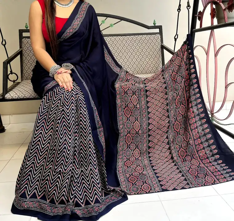 Ajrak print model silk with bp uploaded by Shree's collection on 3/7/2023
